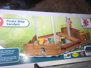 Pirate Ship Sandpit with canopy, flag, steering wheel, BRAND NEW UNOPENED rrp £250