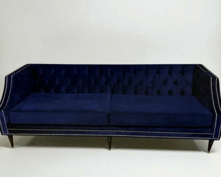 Beautiful barely used large 4 seater Navy blue velvet sofa