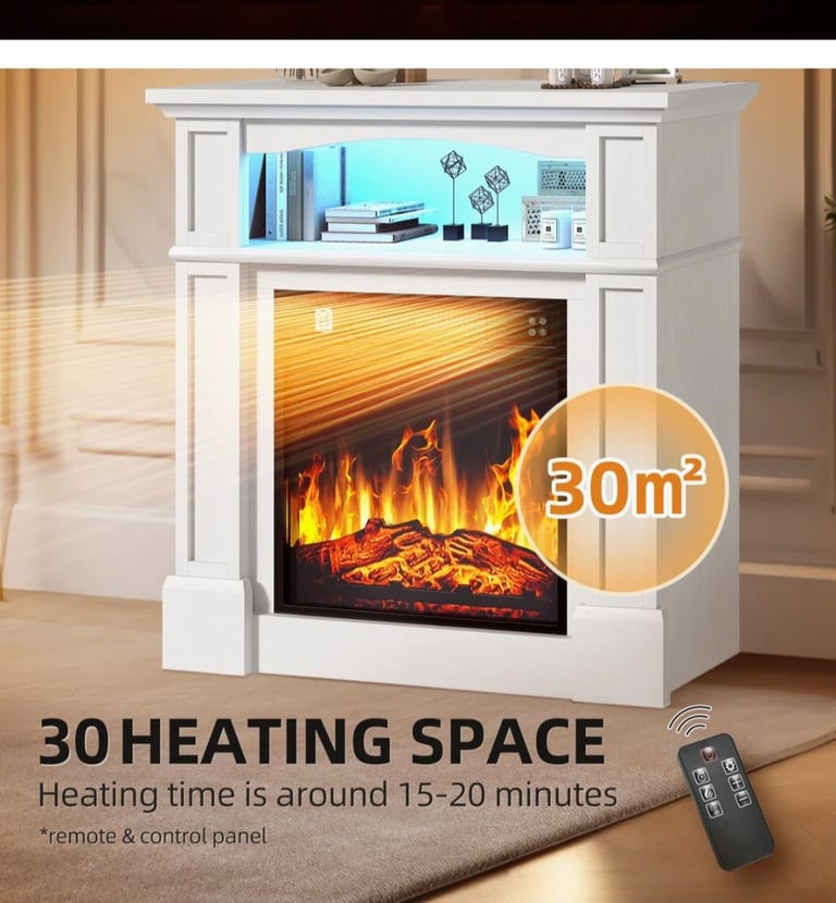 Russel Lark Manor Electric Fireplace with LED Storage Shelf