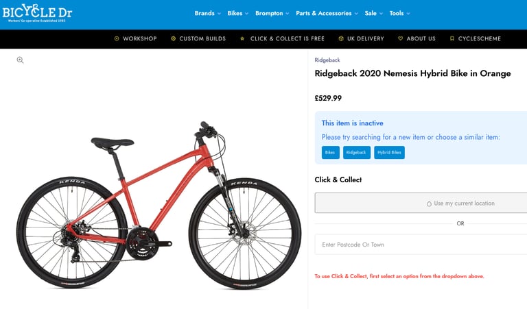 RIDGEBACK NEMESIS MENS HYBRID BIKE 2020 IN RED