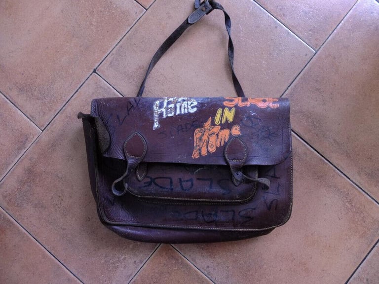 Vintage Brown Leather school satchel from the 70's embelished SLADE