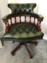 Green Leather Captains Chair, Genuine Centurion Furniture PLC,hand made in theUK