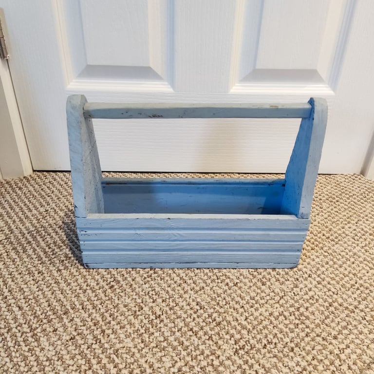 image for Farmhouse Wooden DIY Toolbox Painted Blue
