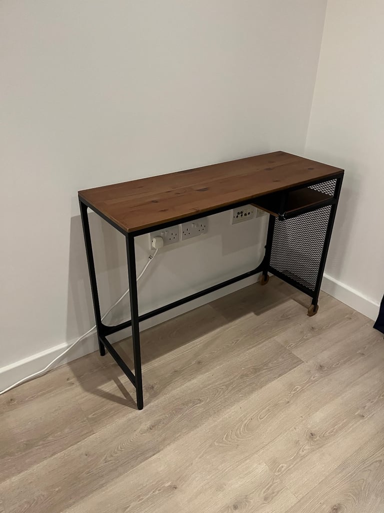 Industrial-Style Desk / Console Table – Solid Wood & Black Metal Frame