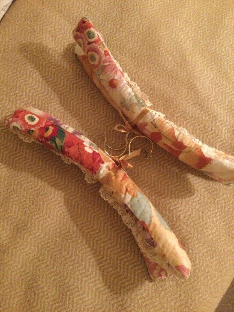 image for Pretty Padded Hangers ( 2x  pairs ) Vintage( also padded satin “ hearts “ )