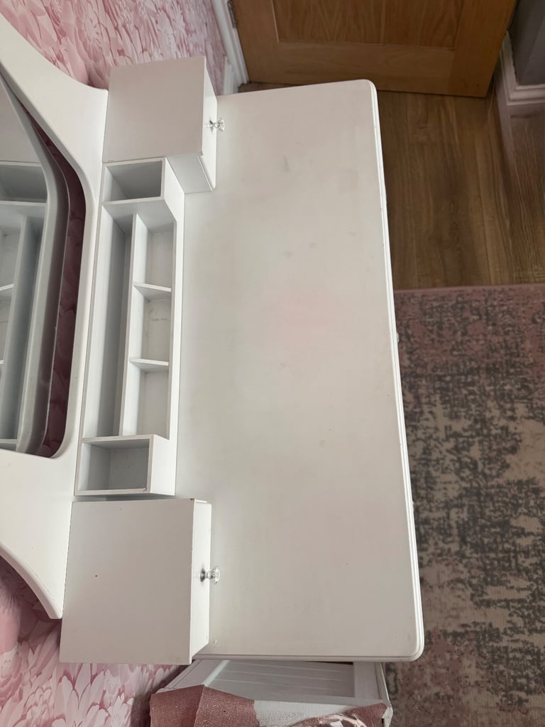White vanity dressing table with Large Frameless Mirror