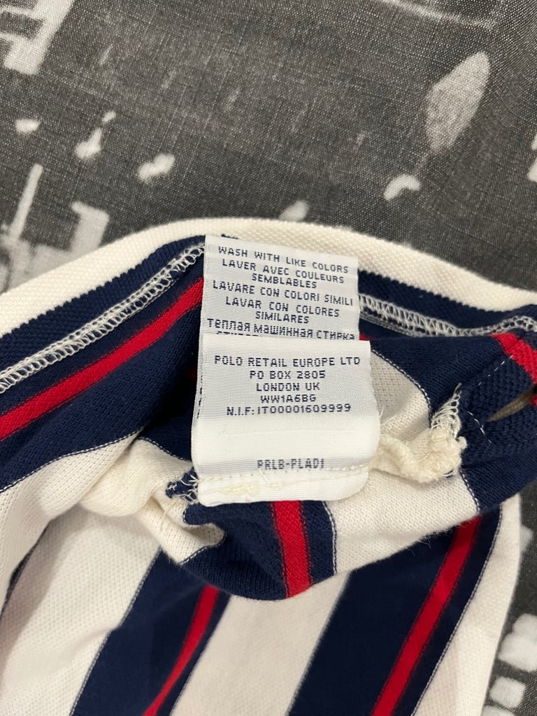 Polo Ralph Lauren Striped Polo Shirt – White with Navy & Red Stripes (Size XL)