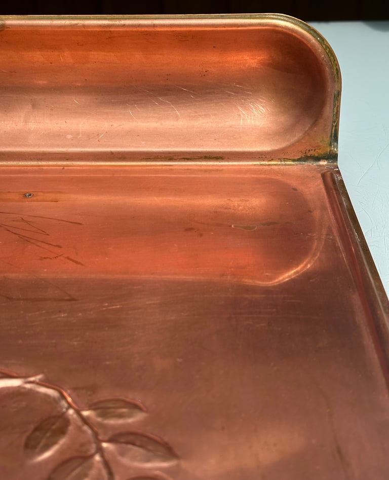 VINTAGE FRENCH COPPER KITCHEN UTENSIL RACK, COQ, COCKEREL HANGING RAIL - 49x37cm - WILL POST!
