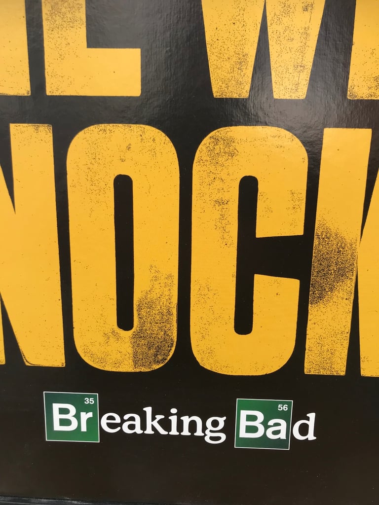  hardboard backed picture with black wood surround depicting Walter White/ Breaking Bad