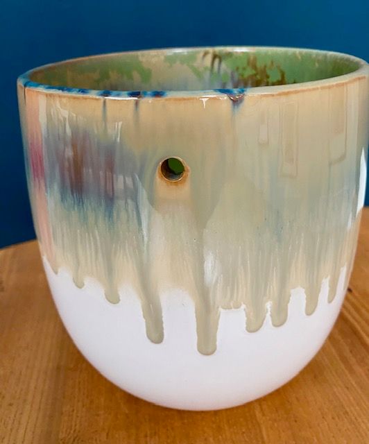 CERAMIC DRIP GLAZE PLANTER POT, HANGING BASKET FLOWERS