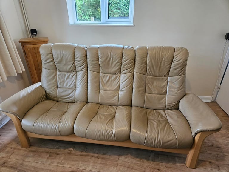 image for Stressless 3 Seater Leather Windsor Highback Recliner Sofa