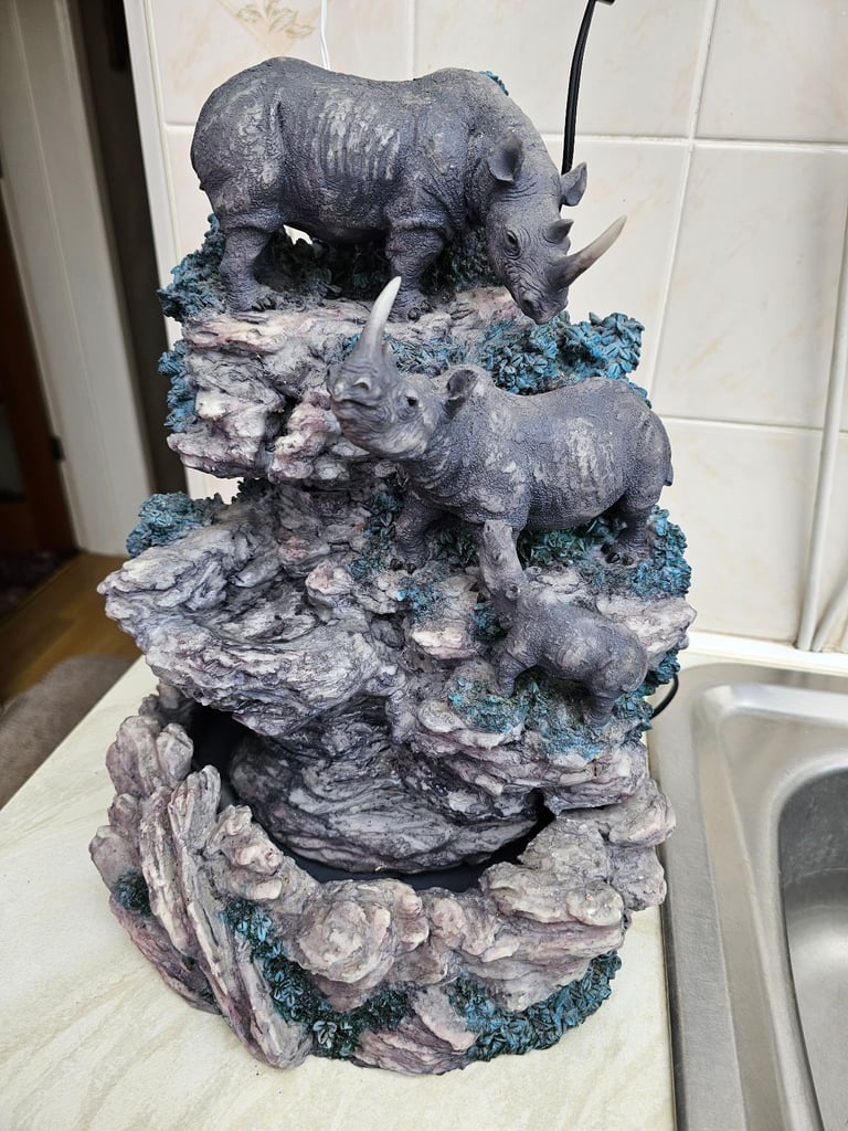 Rhino Water Feature Fountain Light Up Water Indoor Outdoor
