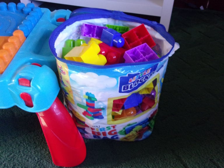 MEGA BLOKS lego table and large bag of bloks