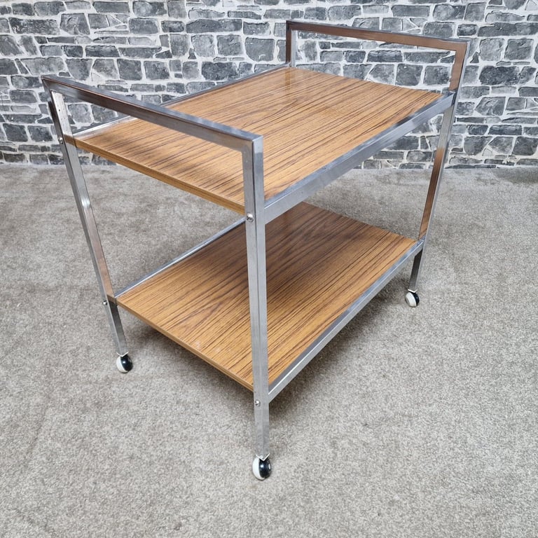Vintage Chrome & Wood Effect Drinks Trolley on Castors