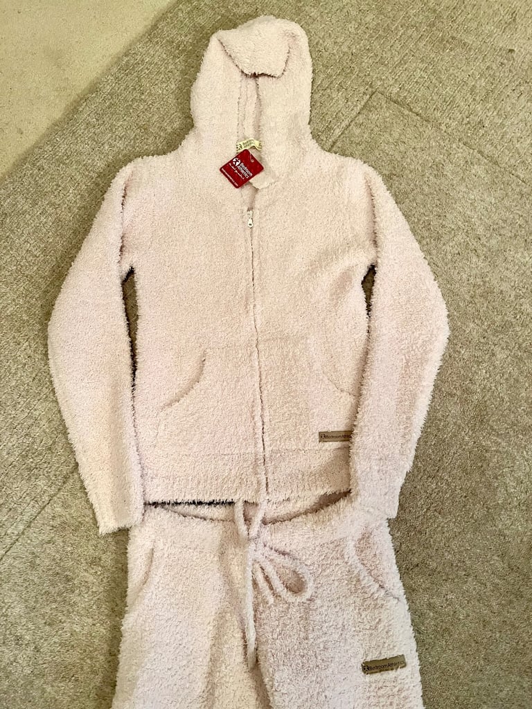 image for NWT Teddy Fleece Jogger & Hoody Lounge Set Size M 10/12 Baby Pink