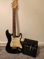 Black Electric Guitar and Practice Amp Beginner Kit