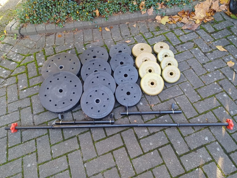 image for VINYL WEIGHTS PLATES SET WITH DUMBBELLS & BARBELL