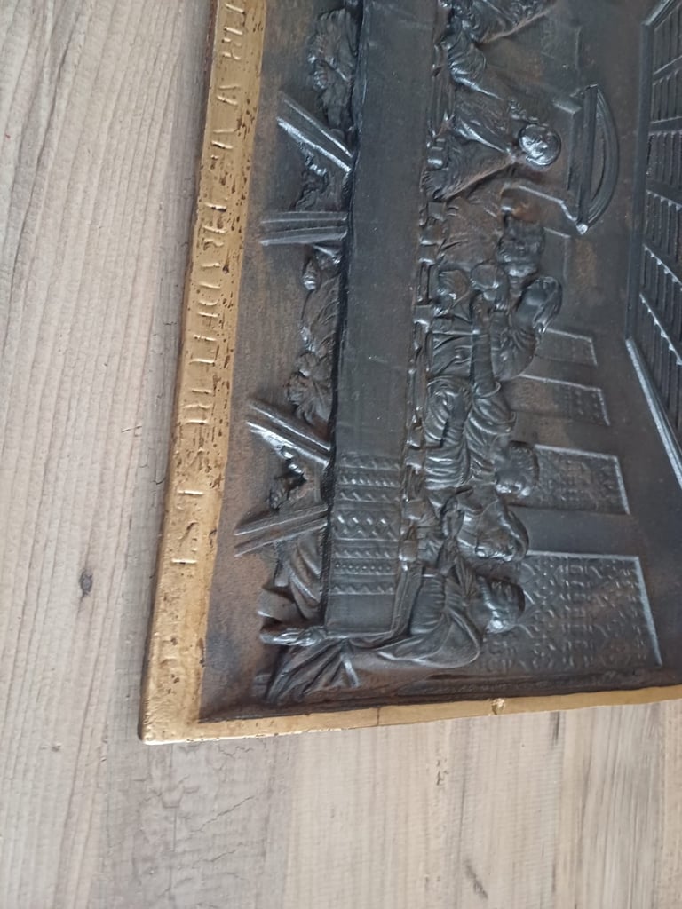 LARGE ANTIQUE CAST IRON BRONZED PLAQUE of THE LAST SUPPER LEONARDO DA VINCI