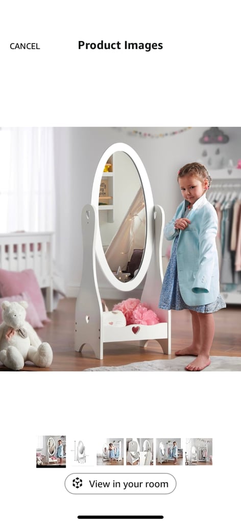 Haus Projekt Girl's Free Standing Kids Full Length Mirror, Child’s White Wooden Dressing Mirror