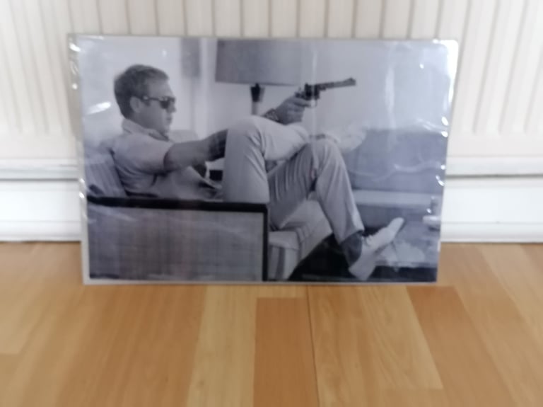 New. Retro Wall Art : Actor STEVE MQUEEN Iconic Black & White Poster. Factory Sealed. 