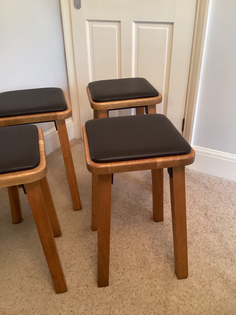 Solid Oak stool faux Leather seat pad