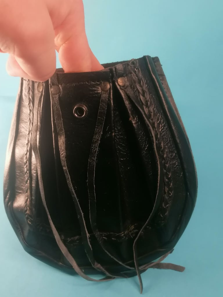 Vintage style Scottish Kilt Black Leather Sporran. With Lace Tassels. No chain belt