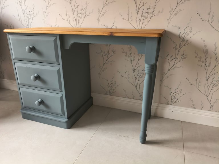 image for Solid pine refurbished 3 draw desk/dressing table 