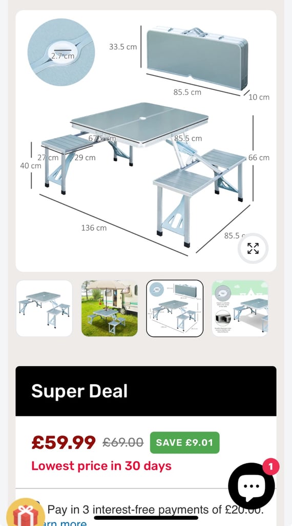 Portable 4 Camping Table and chairs 