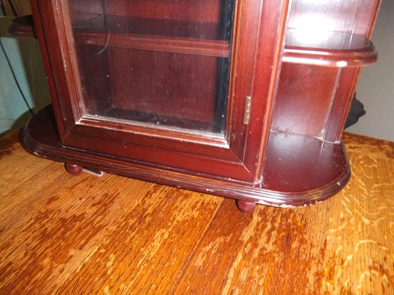 Vintage Wooden Display Cabinet Hanging or Tabletop with Glass Door 52x46cm