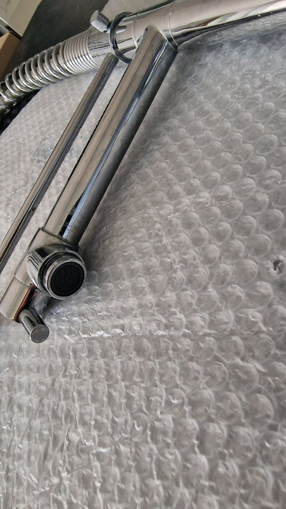 Large kitchen mixer tap with shower spray 