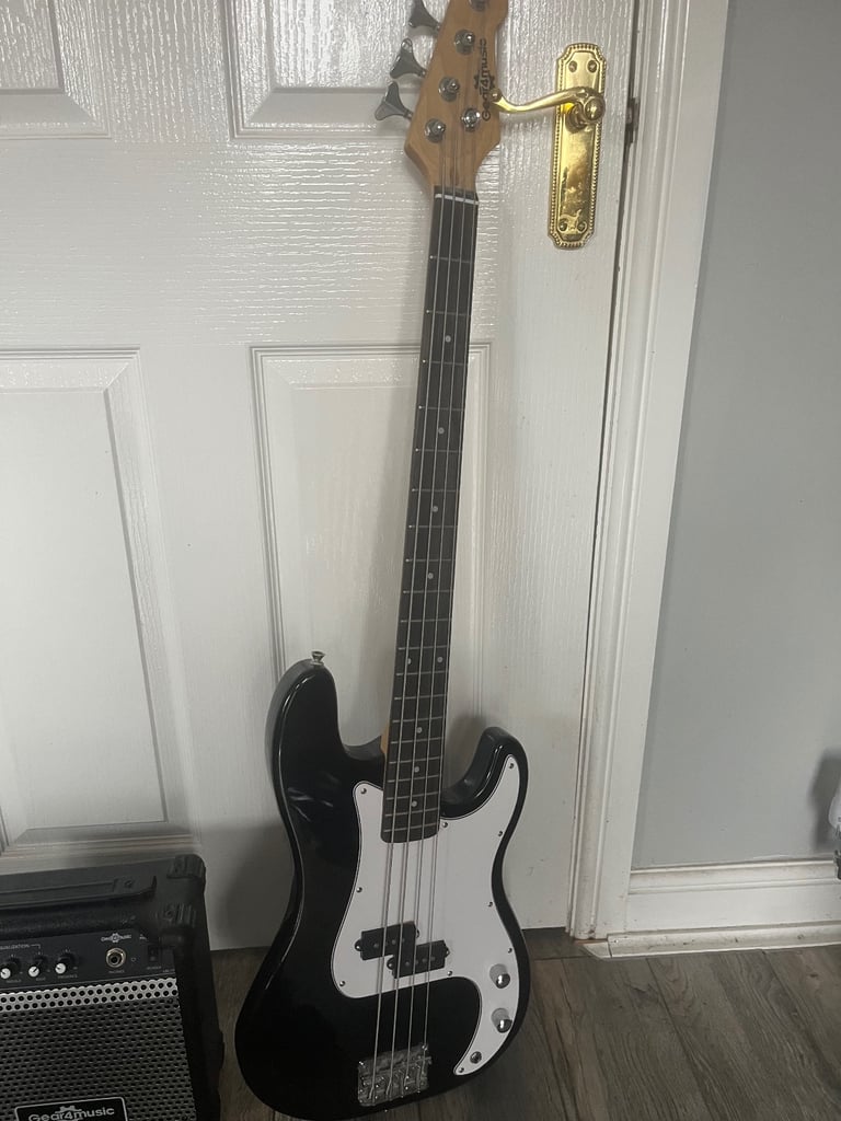 Bass guitar with amp and case