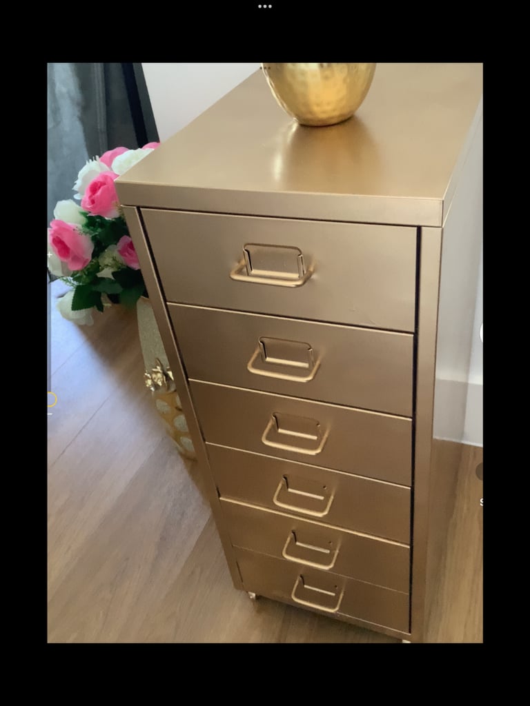 image for Chest of 6 drawers metal gold colour with wheels 