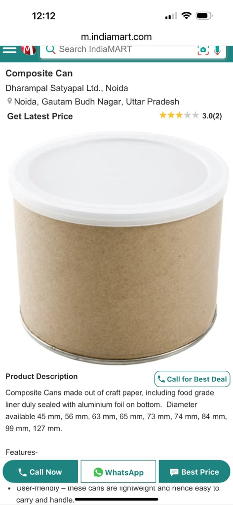 Composite cardboard cans