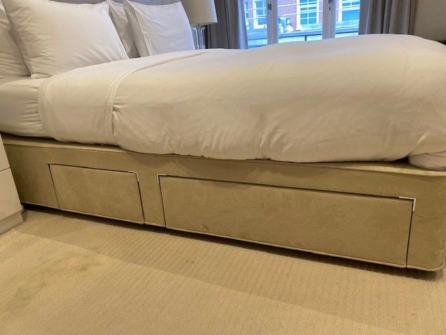 Hypnos Superking upholstered bed base with storage drawers in good condition, used. 
