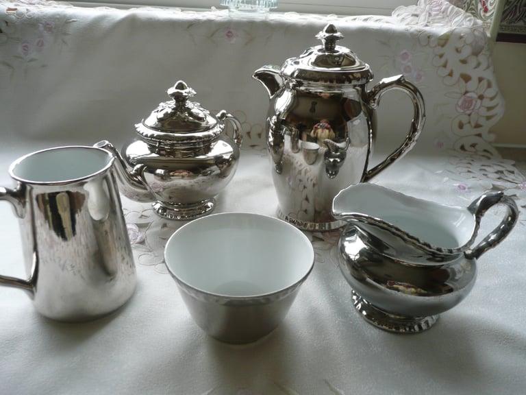 Royal Worcester Ceramic  Silver Lustre Ware Teapot set