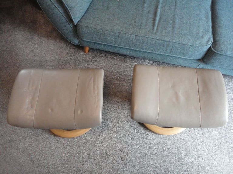 Quality ekornes leather stressless swivel recliners x 2 with footstools as pictures, £500 EACH chair