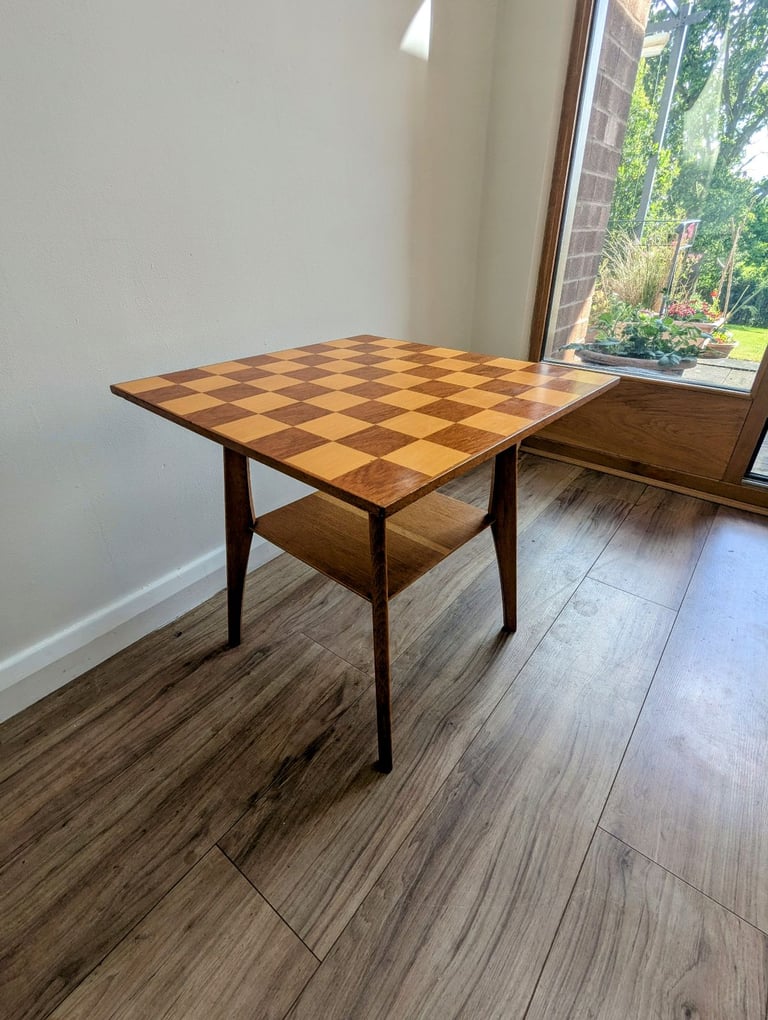 image for Mid century oak and hardwood chess coffee table  tapered atomic legs vintage retro