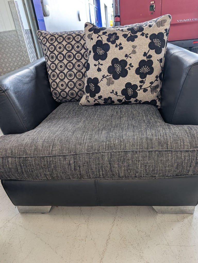 DFS Black/Grey 3 Seater Sofa & Armchair Set  (foam seat cushions) , Good Condition - Delivery Avail