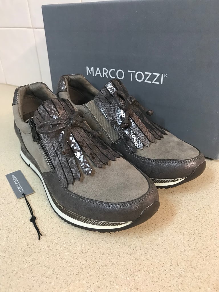 Ladies Marco Tozzi Taupe Comb Zip Trainers Shoes UK Size 4