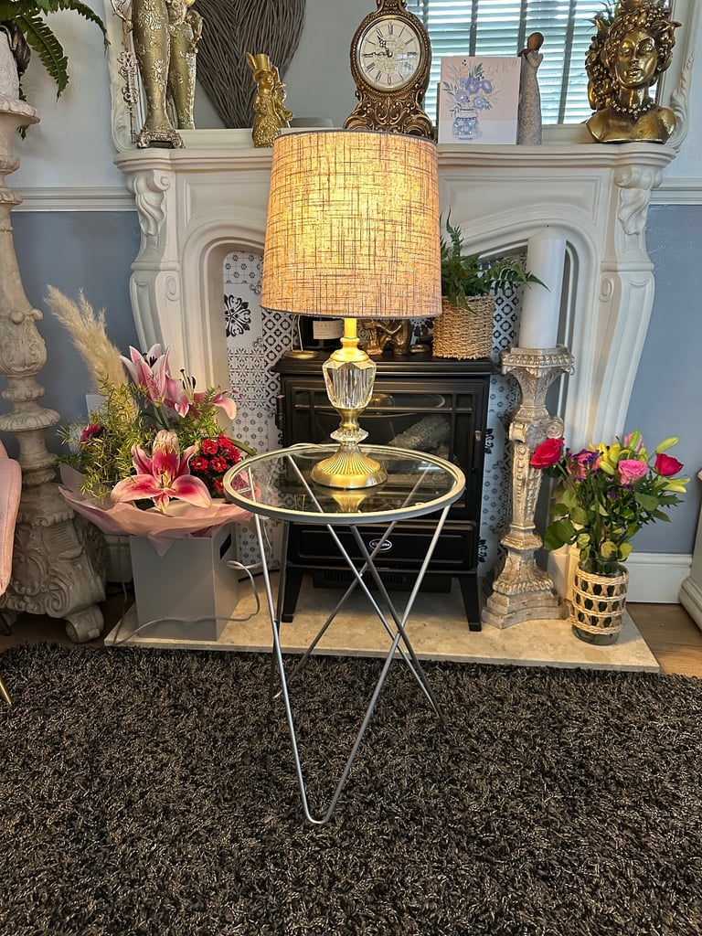 image for Glass side table and lamp 