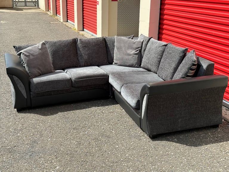Delivery Available - Grey & Black Corner Sofa