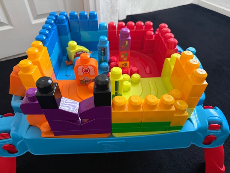 MEGA BLOKS First Builders Toddler Blocks Set With Activity Table – 30 Pieces, Storage, Foldable Legs, Ages 1+
