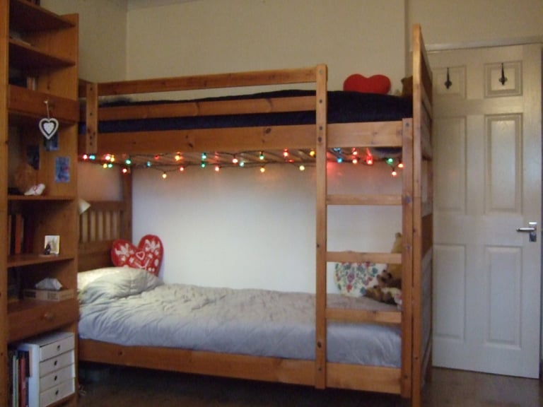 image for Ikea beautiful wooden Hemnes Bunk or 2 single 90x200cm beds - plus mattress and memory foam topper.