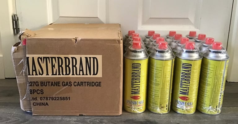 image for 32 CANS OF MASTERBRAND BUTANE GAS 227g CAMPING STOVE WEED BURNER