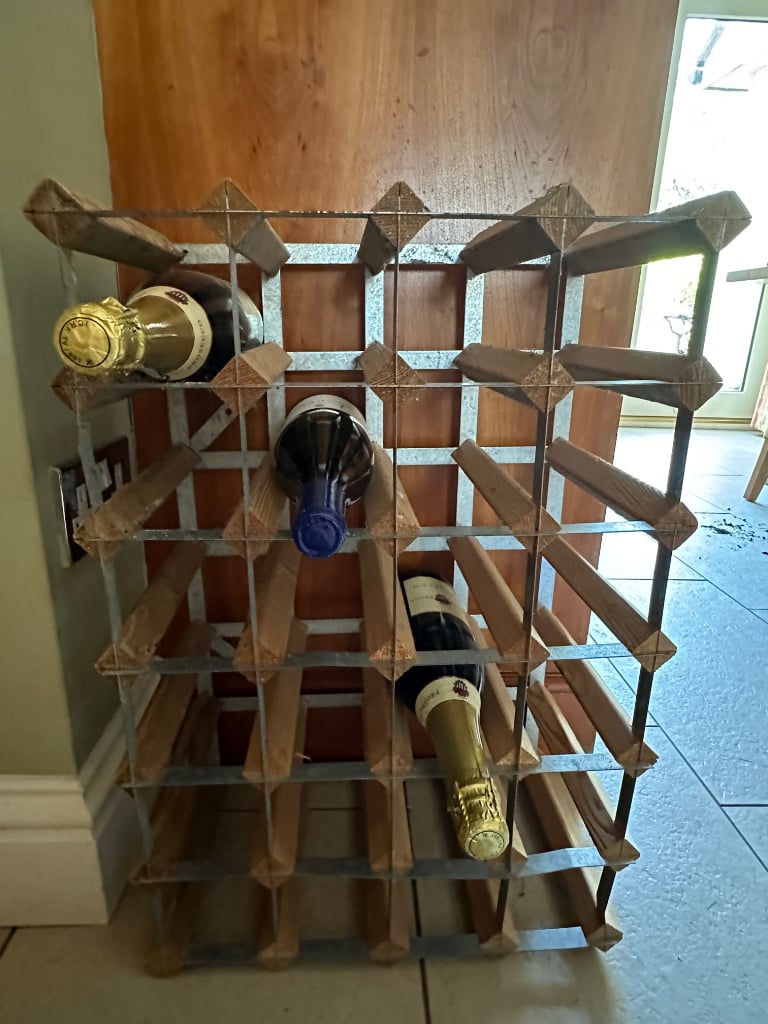 24 Bottle Pine Wood & Stainless Steel Wine Rack