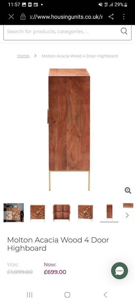 Acacia wood 4 door highboard