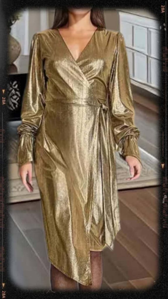 image for BNWT Star By Julien Macdonald Metallic Wrap Midi Dress With Stretch UK 14 🇬🇧 