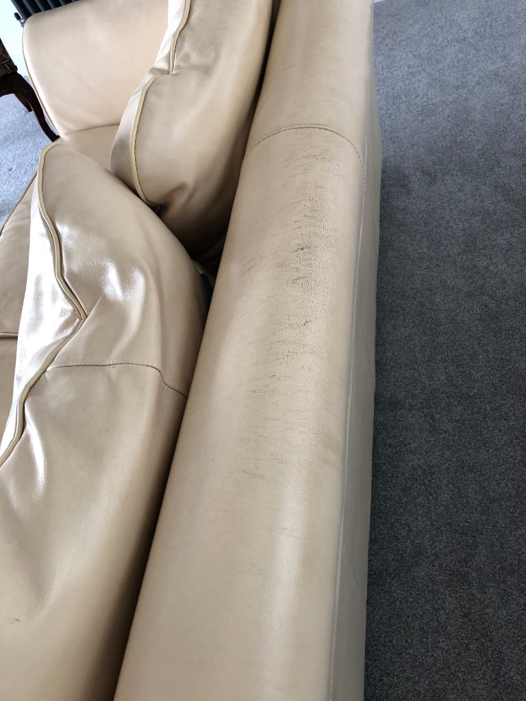 High quality leather settee, sofa, cream, 193cm, two seater