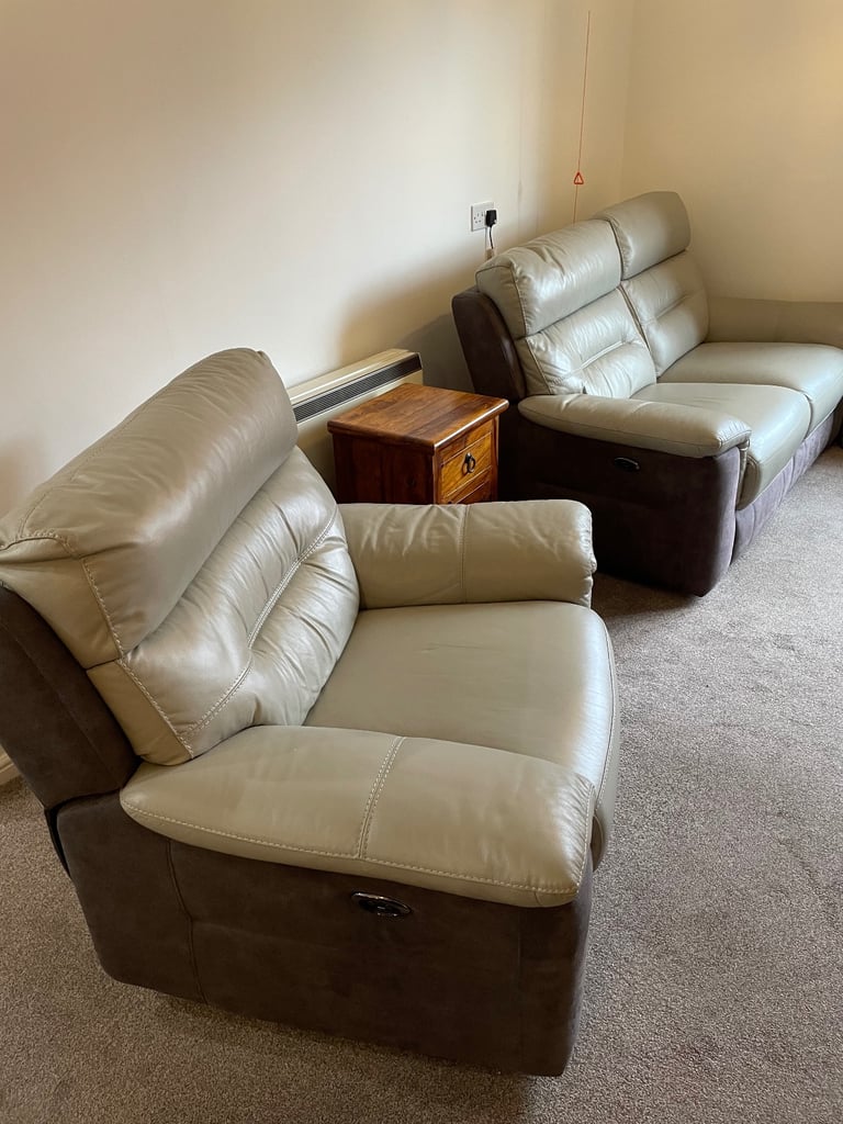 image for DFS Electric Reclining Sofa and Armchair Suite with Footstool (Immaculate)