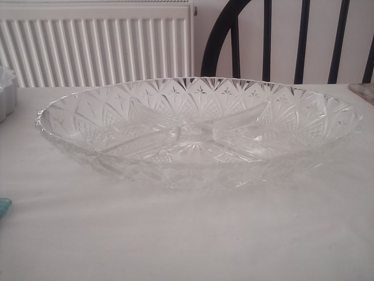 image for Christmas. Quality cut glass 'nibbles' serving dish.